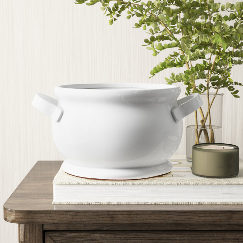 Handcrafted White Ceramic Round Decorative Bowl