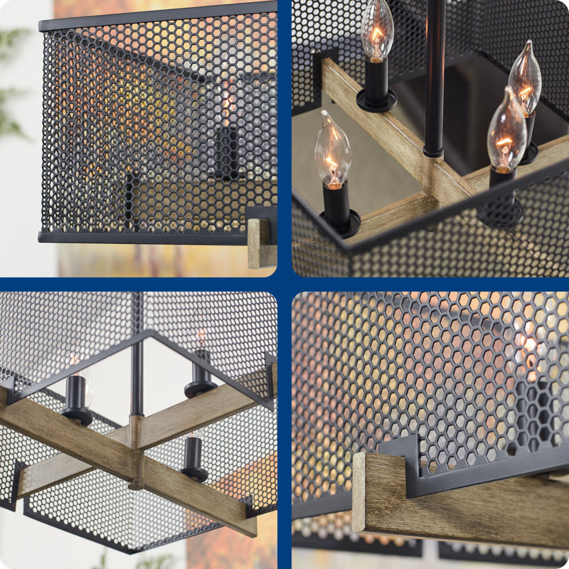 Channing 28" Black Metal Cage Square Chandelier with Dimmer Compatibility