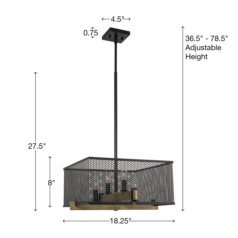 Channing 28" Black Metal Cage Square Chandelier with Dimmer Compatibility