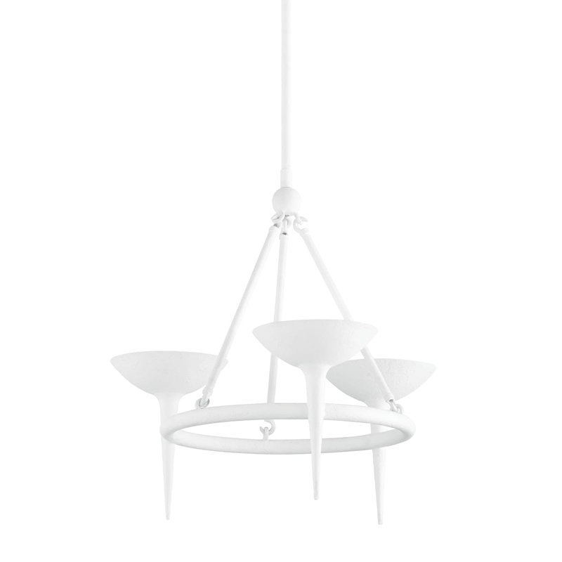 Gesso White 3-Light Candle Chandelier with Incandescent Bulbs