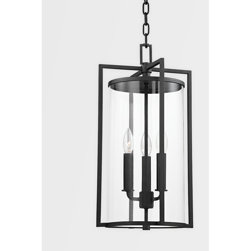 Percy Black Glass 3-Light Indoor/Outdoor Lantern