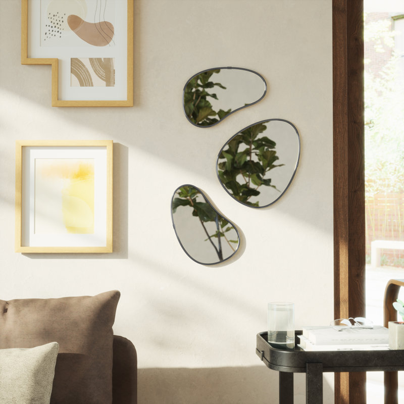 Set of 3 Organic-Shaped Metallic Frame Mirrors