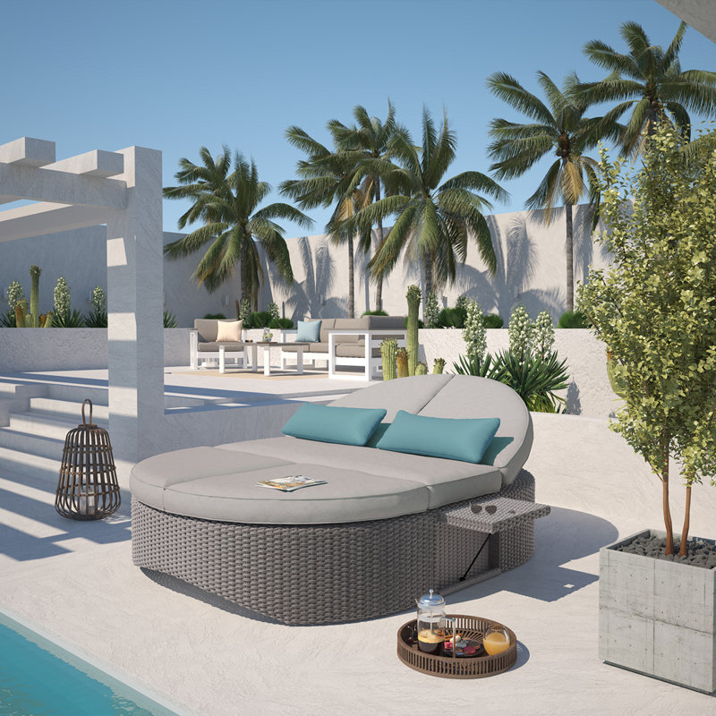 Sandra 75" Gray Aluminum Wicker Outdoor Daybed