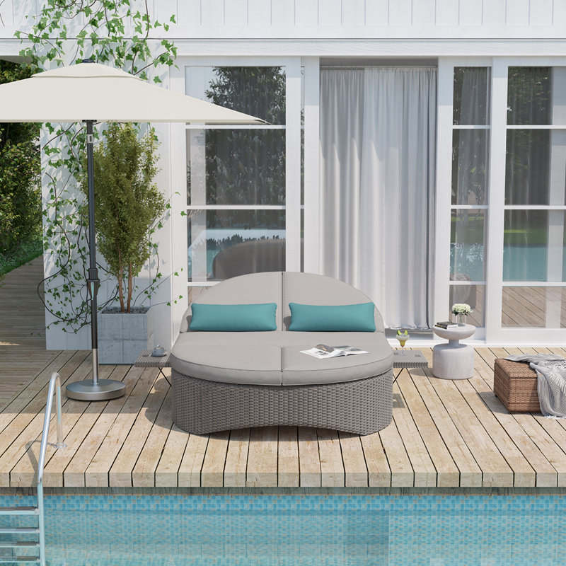 Sandra 75" Gray Aluminum Wicker Outdoor Daybed