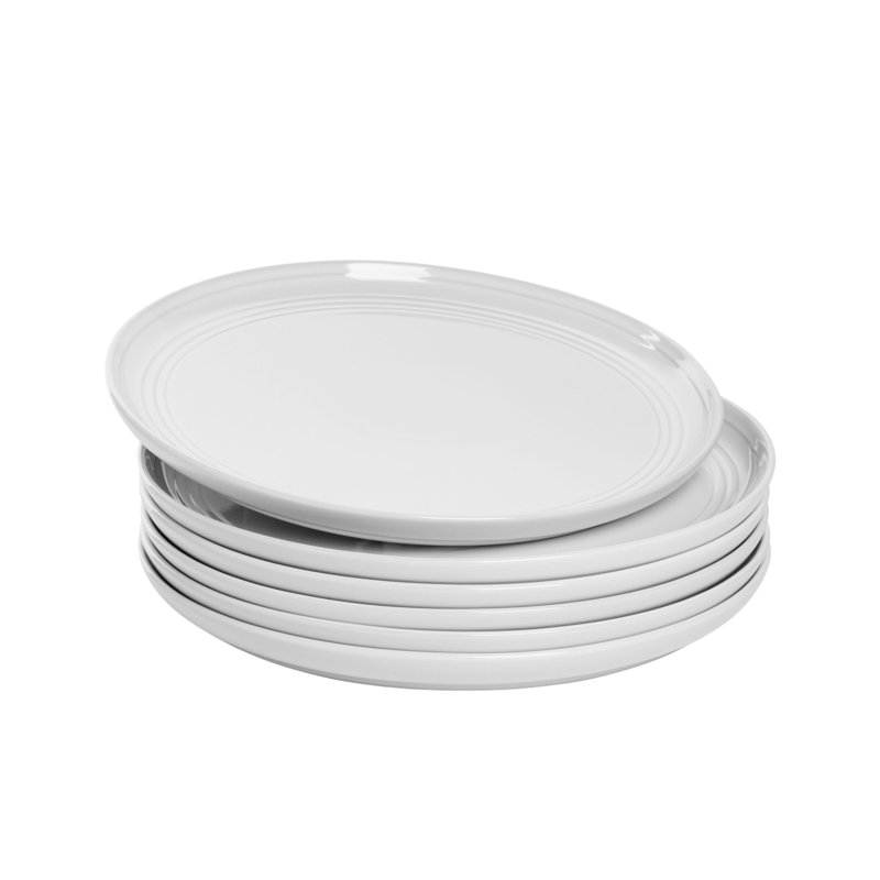 White Ceramic Round Microwave-Safe Dinner Plates, Set of 6