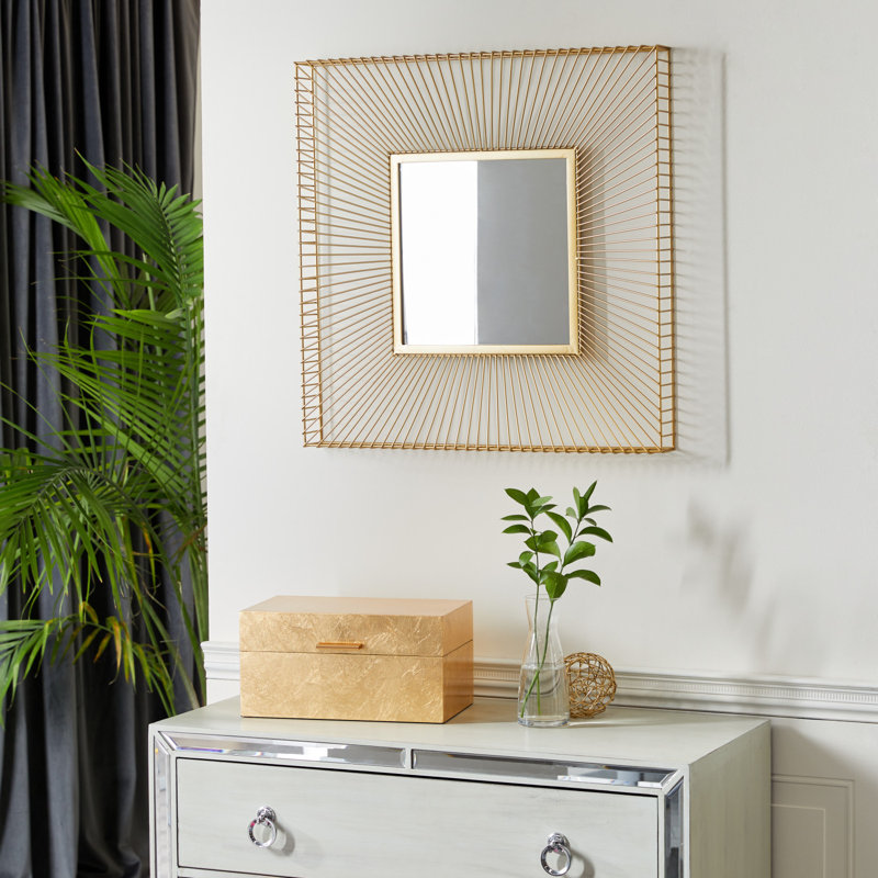 Elegant Square Gold Starburst Wall Mirror 26" x 26"