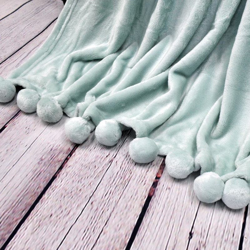 Harbor Grey Sherpa Fleece Kids' Pom Pom Throw Blanket 50" x 60"