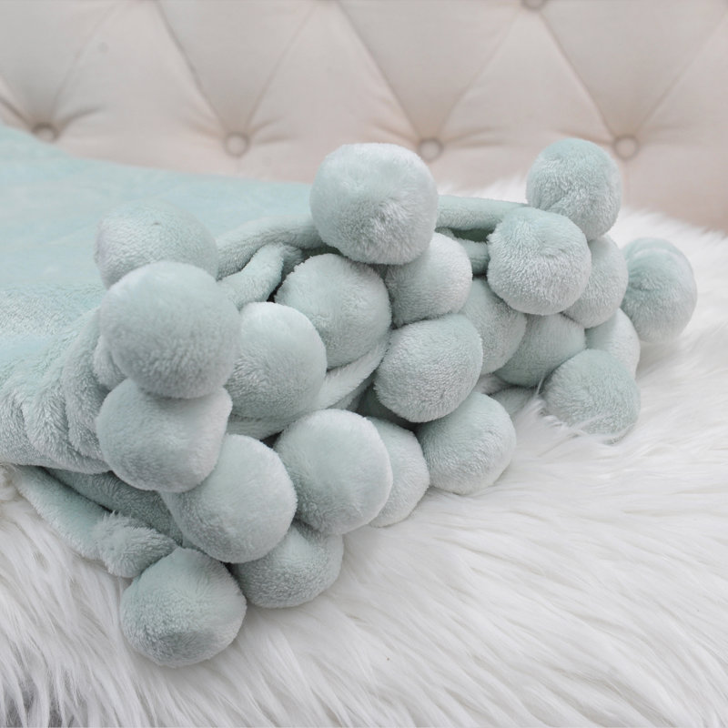 Harbor Grey Sherpa Fleece Kids' Pom Pom Throw Blanket 50" x 60"