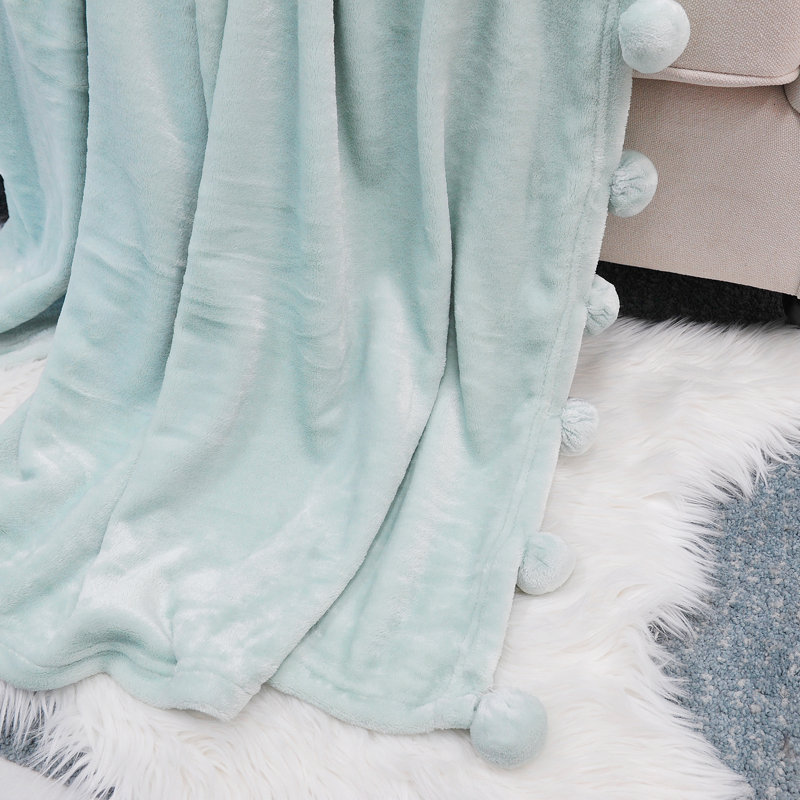 Harbor Grey Sherpa Fleece Kids' Pom Pom Throw Blanket 50" x 60"