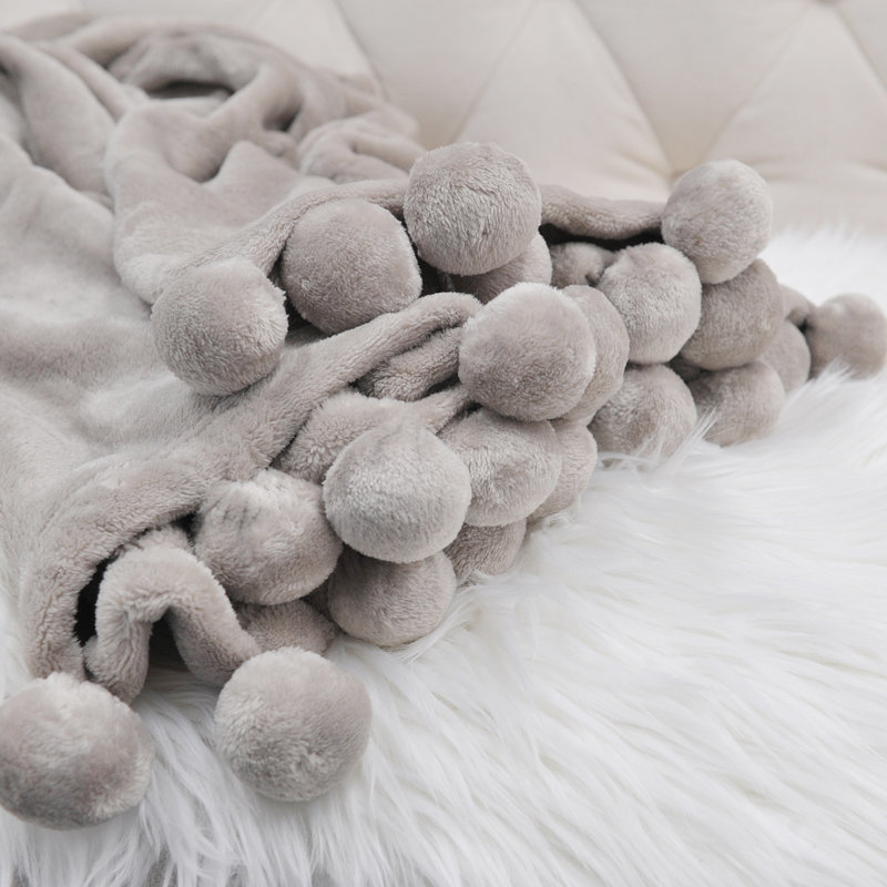 Cozy Kids Sherpa and Fleece Reversible Pom Pom Throw - 50" x 60"