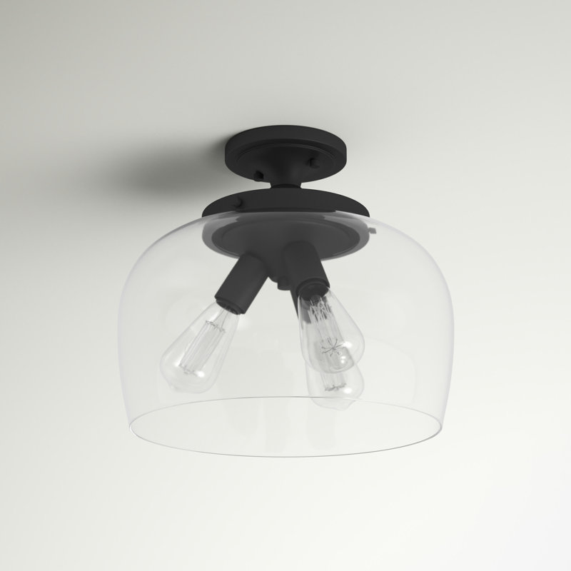 Ashford Matte Black Nickel Globe 13" Semi-Flush Ceiling Light