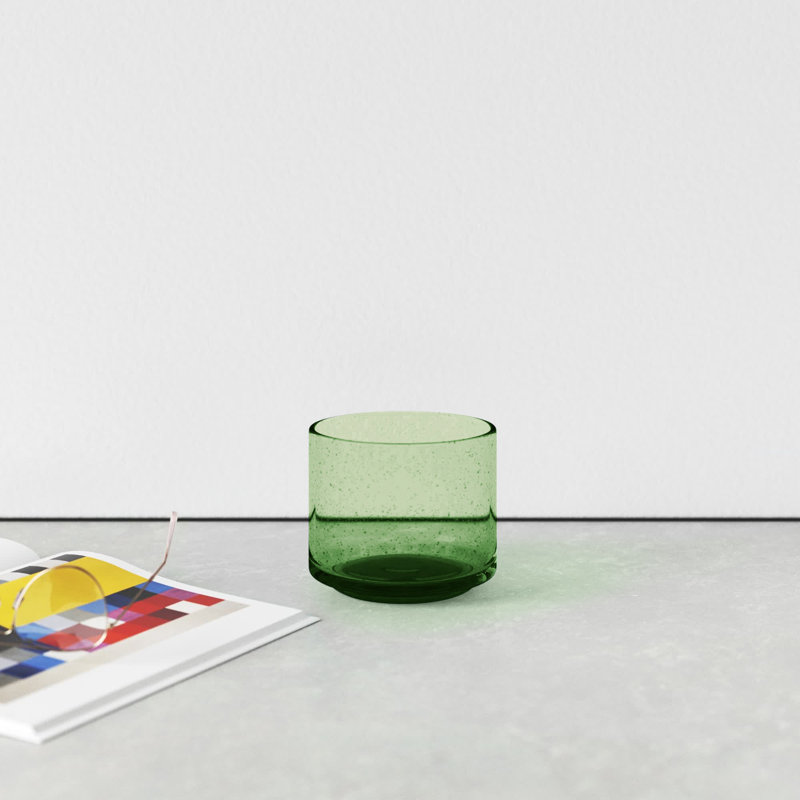 Small Green Hand-Blown Glass Cylinder Table Vase
