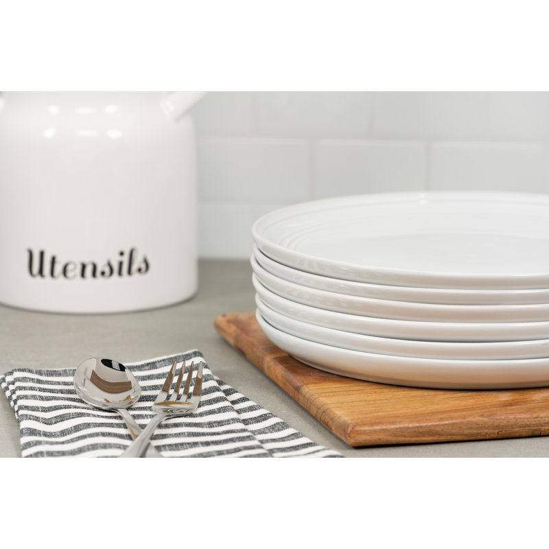 White Ceramic Round Microwave-Safe Dinner Plates, Set of 6