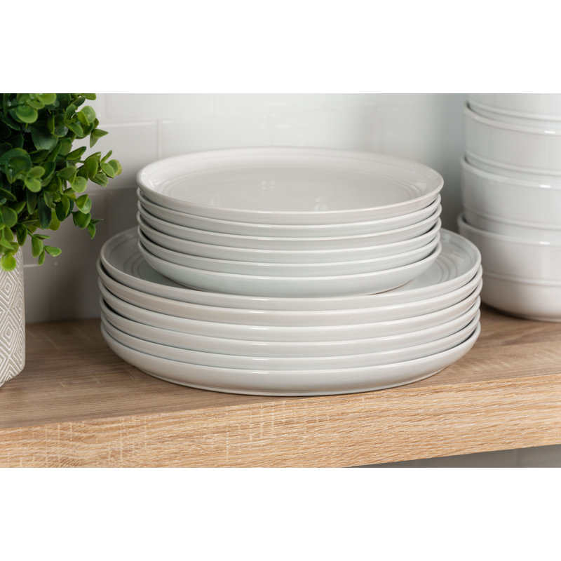 White Ceramic Round Microwave-Safe Dinner Plates, Set of 6