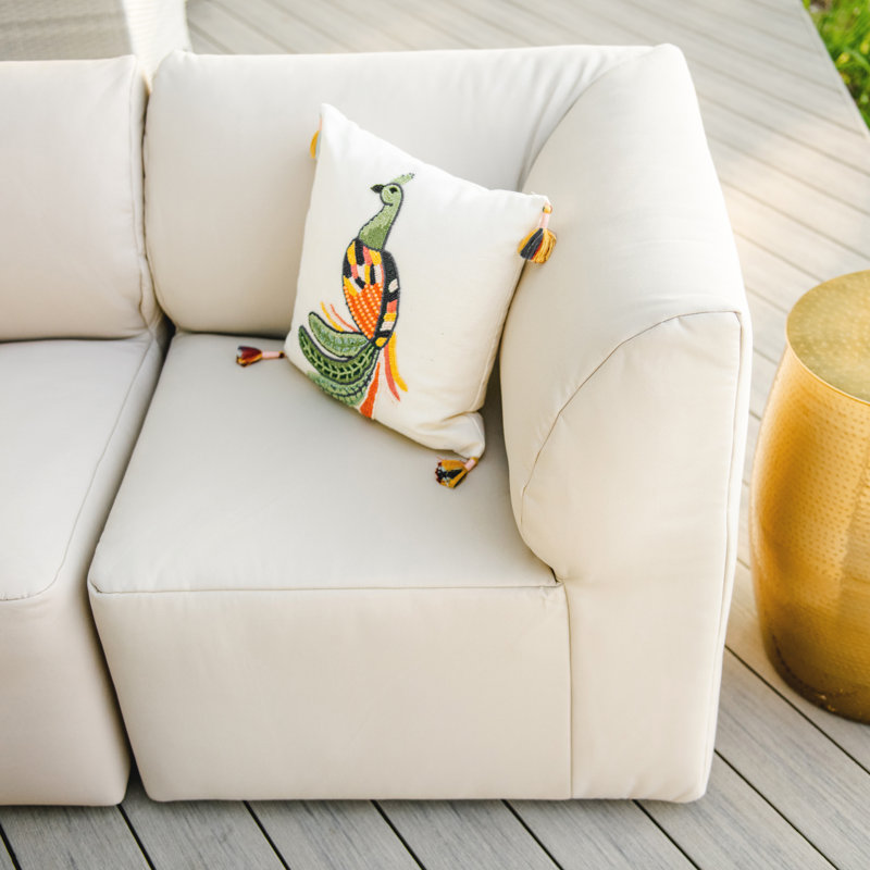Beige Water-Resistant Fabric Outdoor Corner Chair