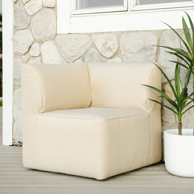 Beige Water-Resistant Fabric Outdoor Corner Chair