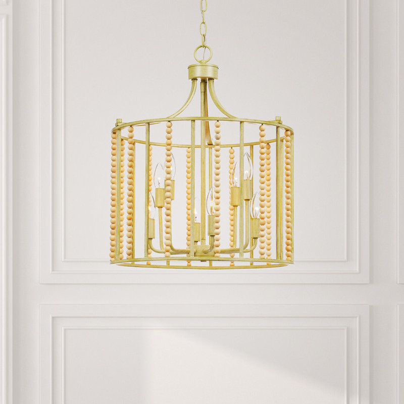 Calliope Antique Cream and Natural Wood Beaded 8-Light Chandelier