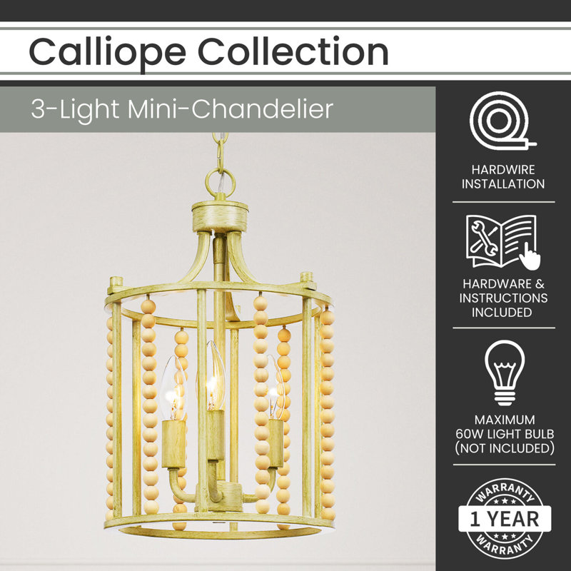 Antique Cream 3-Light Mini Beaded Chandelier
