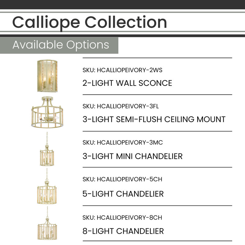 Calliope Antique Cream and Natural Wood Beaded 8-Light Chandelier