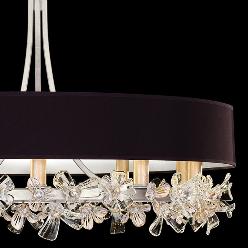 Azu 34.5" Black Crystal and Gold Brushed Floral Chandelier