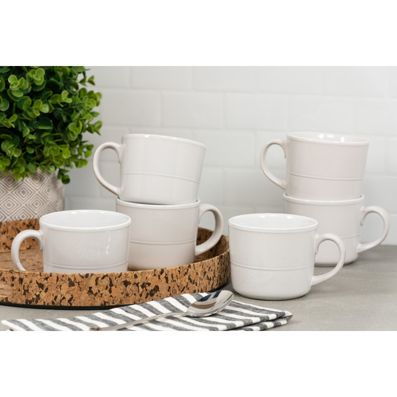 White Ceramic Double Line 3.75"/12 oz Mug Set of 6
