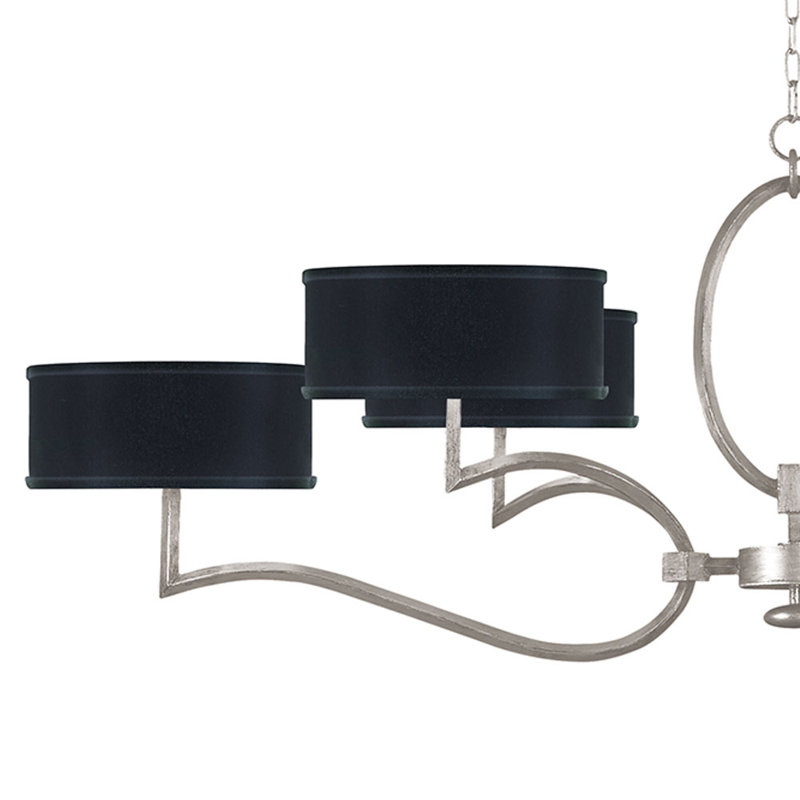 Allegretto Silver Leaf 6-Light Chandelier with Black Drum Shades