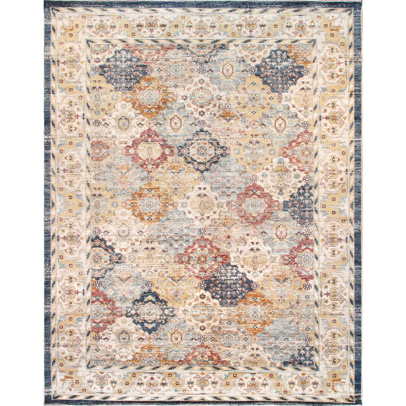 Heritage Southwestern 4' x 6' Blue Synthetic Area Rug
