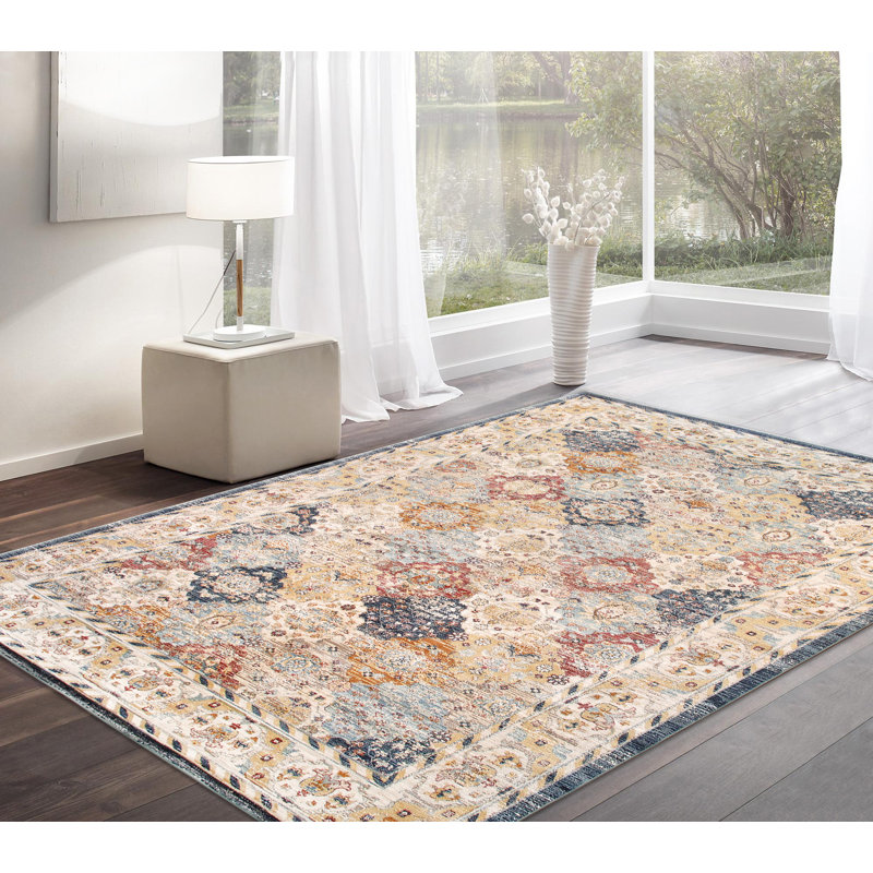 Heritage Southwestern 4' x 6' Blue Synthetic Area Rug