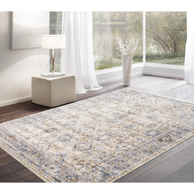 Amadeus 6' Square Off-White Stain-Resistant Oriental Rug