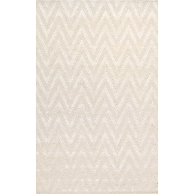 Ivory Hand-Tufted Wool and Viscose Rectangular Area Rug