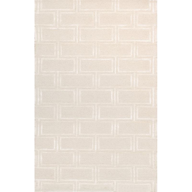 Elegant Ivory 8' x 10' Hand-Tufted Wool & Silk Area Rug