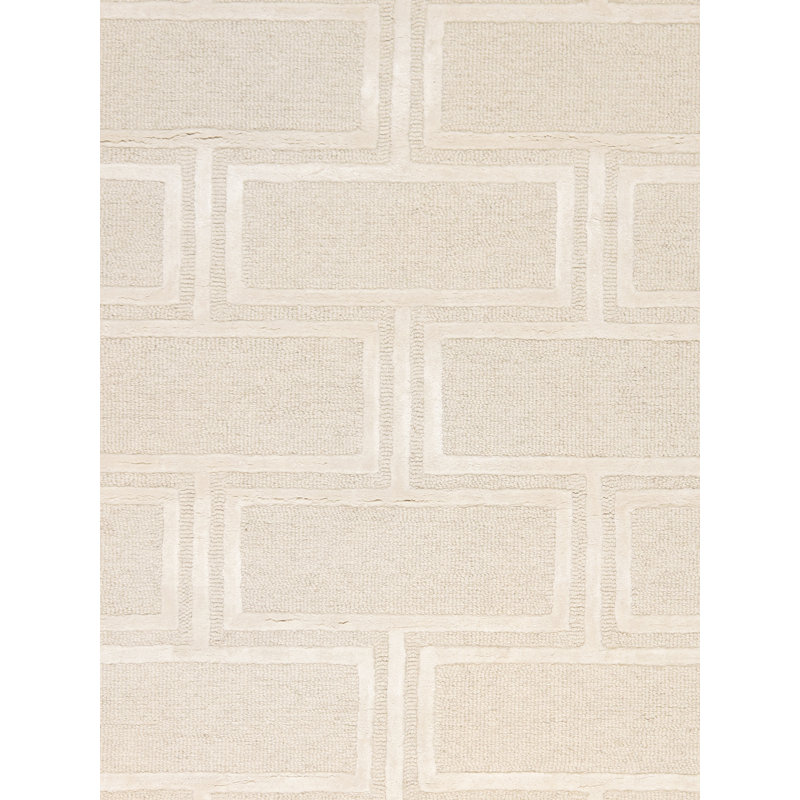 Elegant Ivory 8' x 10' Hand-Tufted Wool & Silk Area Rug