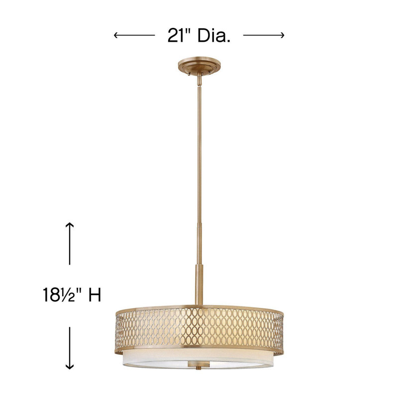 Elegant Brushed Gold Drum Chandelier with White Linen Shade