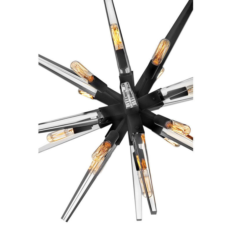 Ariel Sleek Black Crystal 12-Light Mid-Century Chandelier