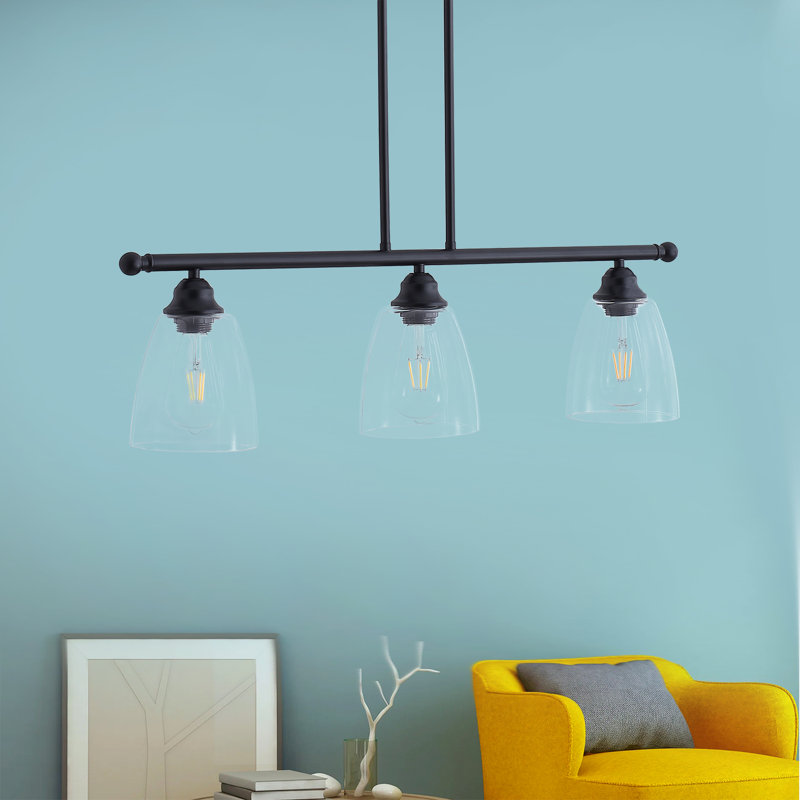 Farmhouse 3-Light Black Metal and Clear Glass Tiered Kitchen Island Pendant