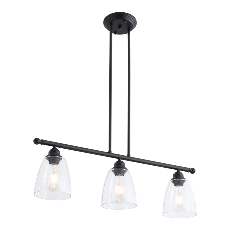 Farmhouse 3-Light Black Metal and Clear Glass Tiered Kitchen Island Pendant
