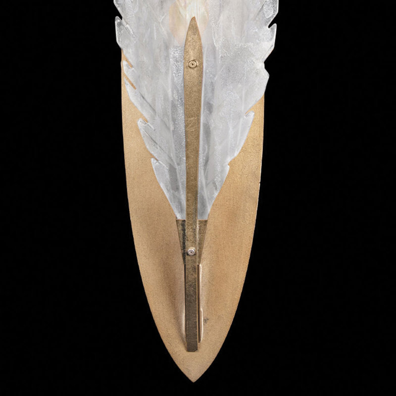 Gold Leaf Feathered Plume Wall Sconce with Glass