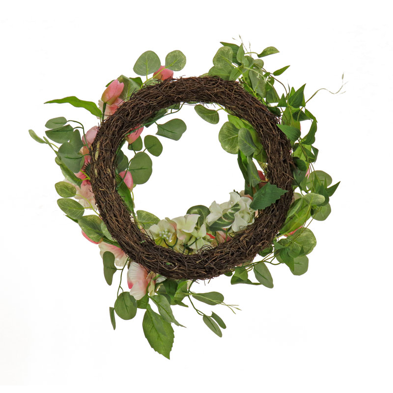 22" Pastel Hydrangea Tulip Eucalyptus Spring Wreath