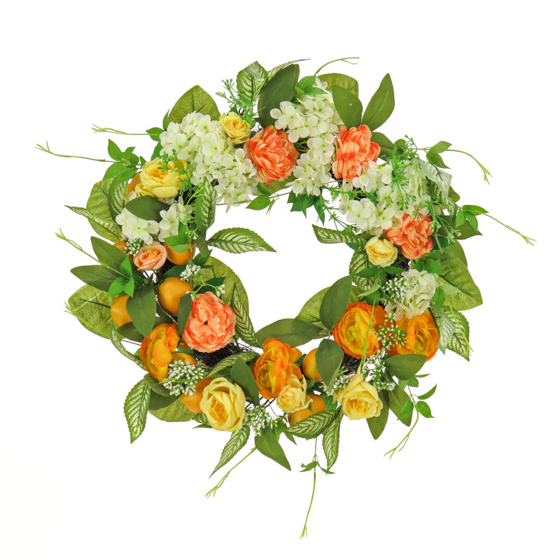 24" Lemon and Hydrangea Artificial Spring Wreath