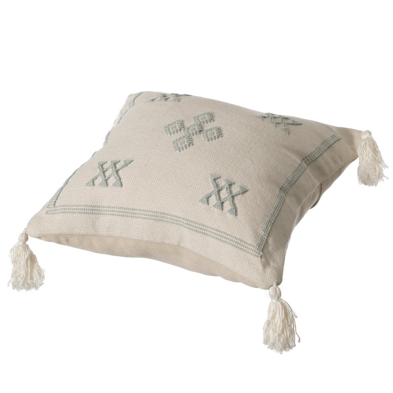 Bohemian Grey & White Cotton 16" Square Throw Pillow with Tassels