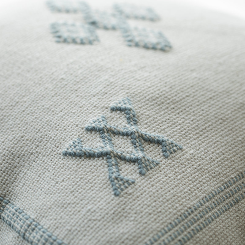 Bohemian Grey & White Cotton 16" Square Throw Pillow with Tassels