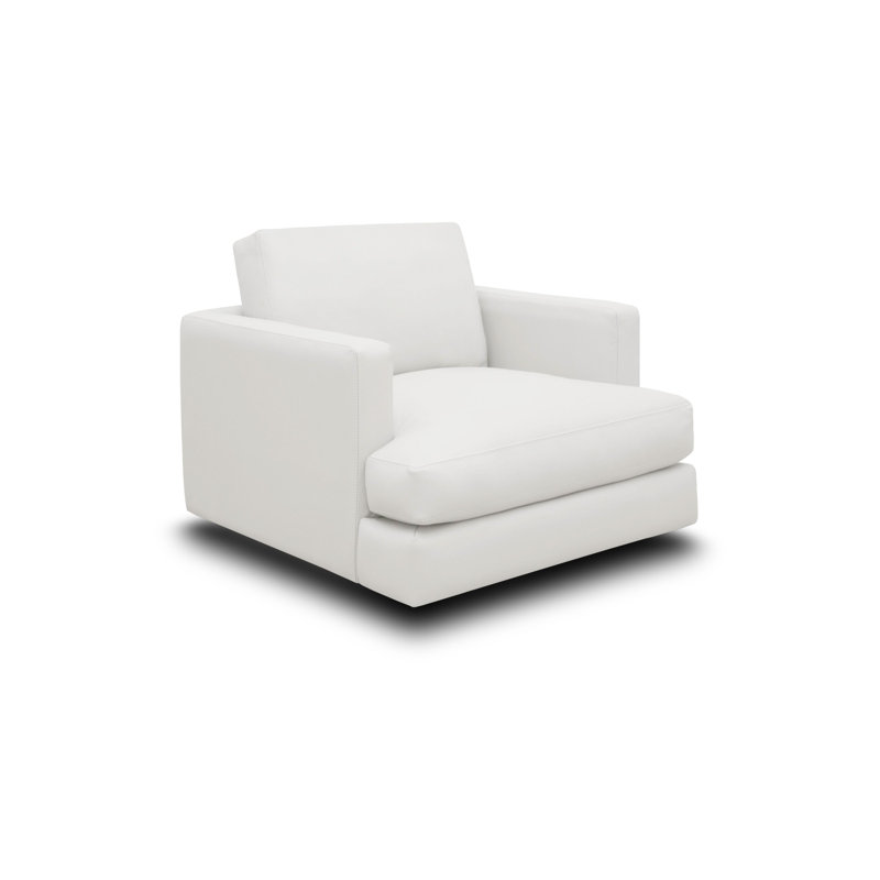 Elysian White Top Grain Leather Swivel Accent Chair