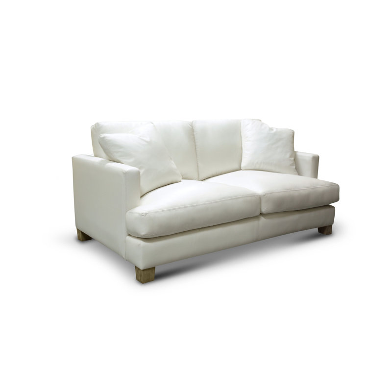 72'' White Top Grain Leather Loveseat with Solid Wood Frame