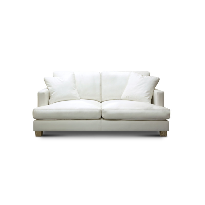 72'' White Top Grain Leather Loveseat with Solid Wood Frame