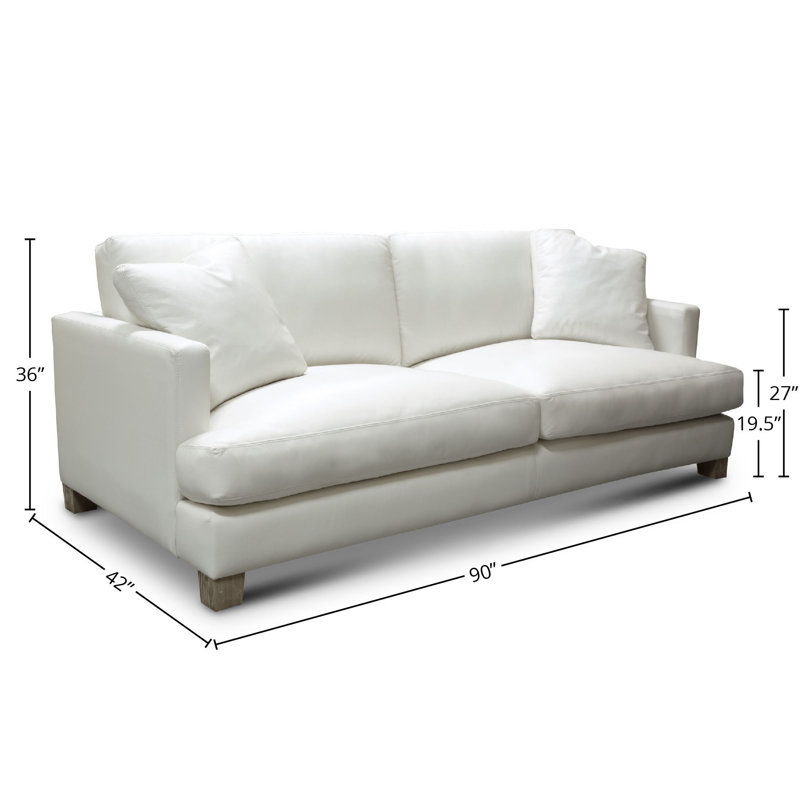 Elegant White Top Grain Leather 3-Seater Sofa with Solid Wood Legs