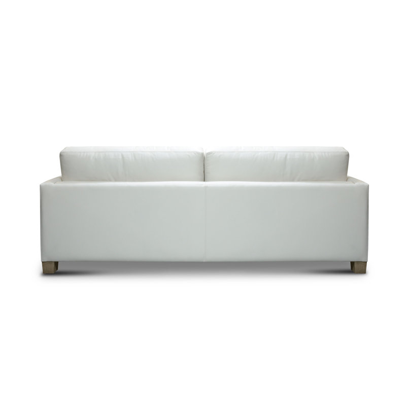Elegant White Top Grain Leather 3-Seater Sofa with Solid Wood Legs