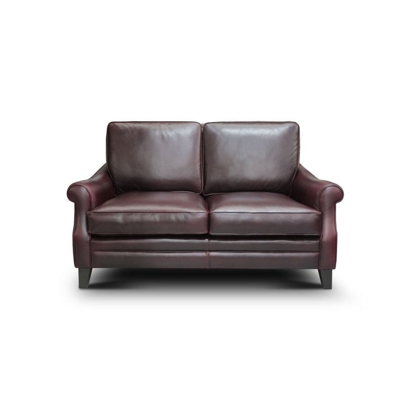 72'' Brown Leather Loveseat with Rolled Arms