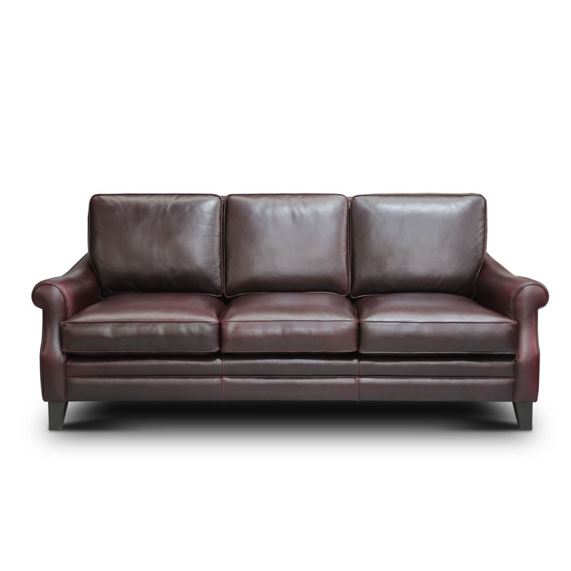 Adriana Traditional Rolled Arm Brown Leather Sofa with Nailhead Accents
