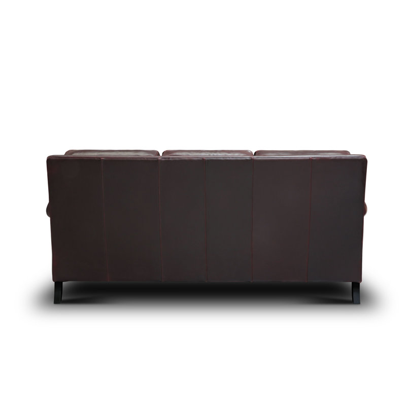 Adriana Traditional Rolled Arm Brown Leather Sofa with Nailhead Accents