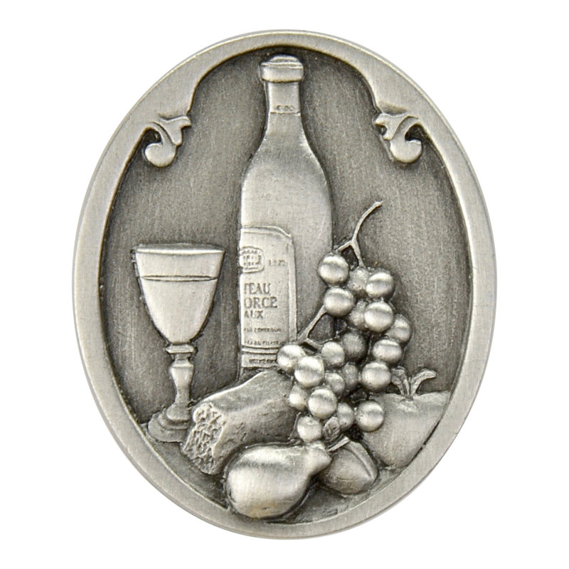 Antique Pewter Oval Wine-Themed Cabinet Knob